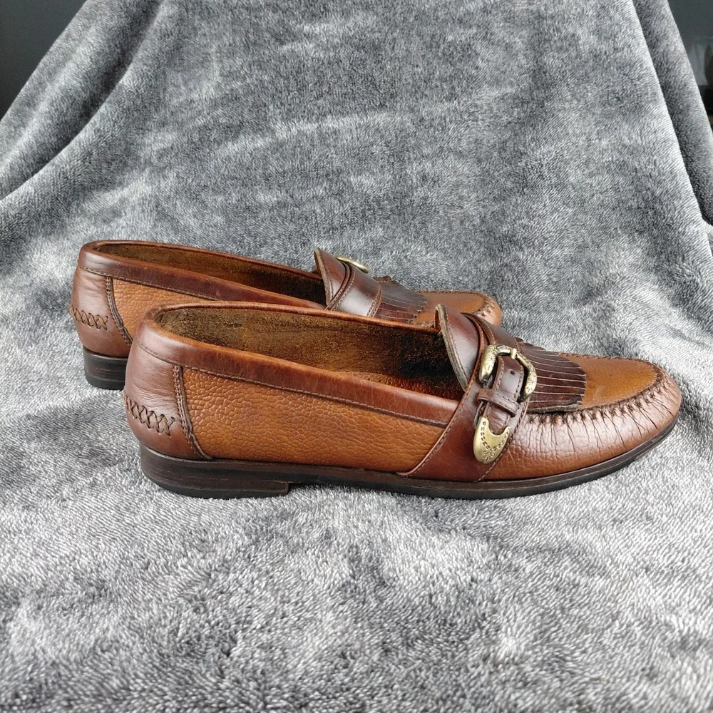 Cole‎ Haan Country Mens Brown Leather Kiltie Loafers Buckle Fringe Size 8.5 M